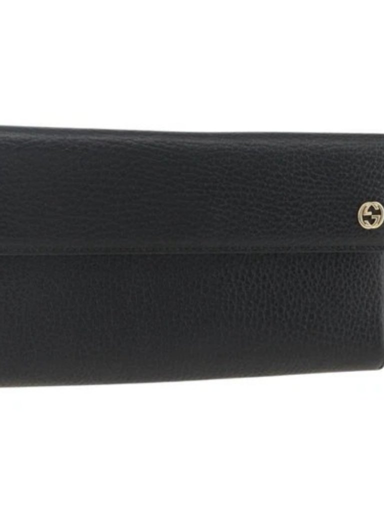 Gucci Round Long Wallet Leather Outlet Black Gold 449397 Auth Am11154a